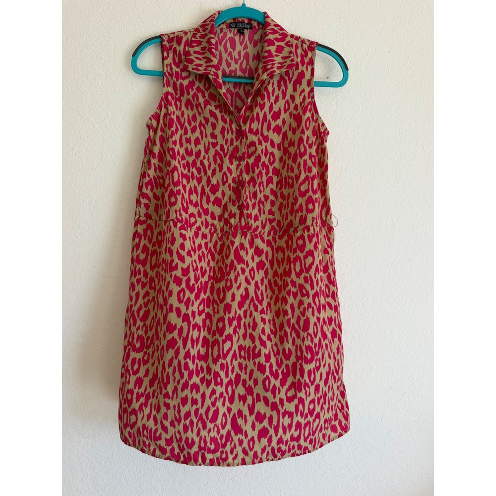 BeBop Pink Tan Leopard Animal Print Sleeveless Shirt Dress Small J62076